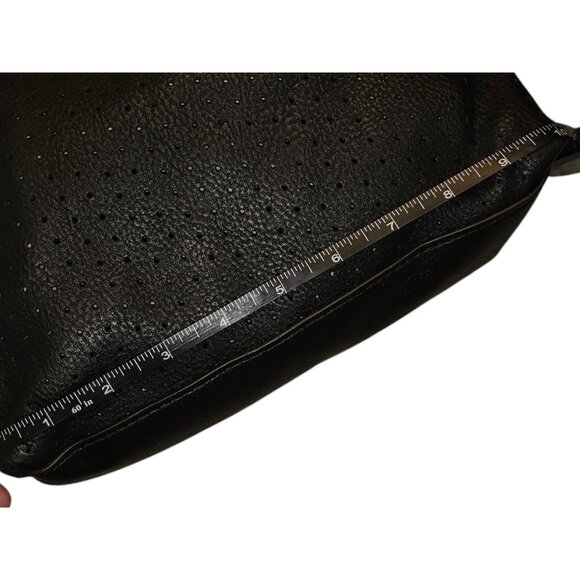 Nwt Steve Madden Black Perforated Tote Bag With detachable strap  Gold Accents - Picture 5 of 16